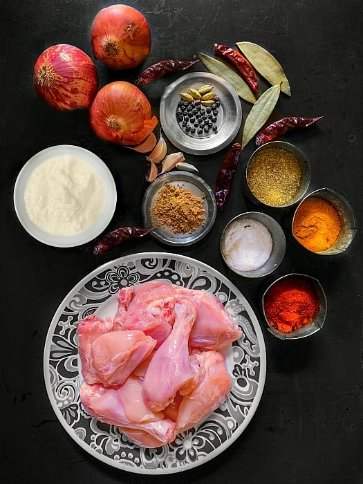 Mughlai Chicken Korma ingredients like chicken spices curd