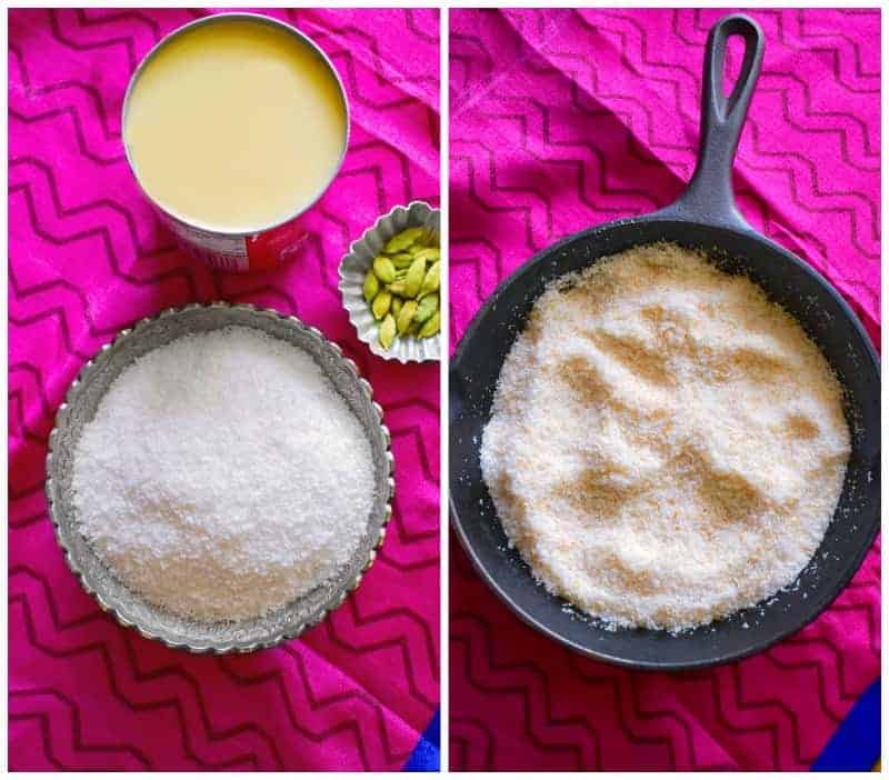 Instant Coconut Ladoo ingredients on table