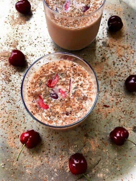 Cherry Garcia Smoothie using cherries, chocolate, protein and milk