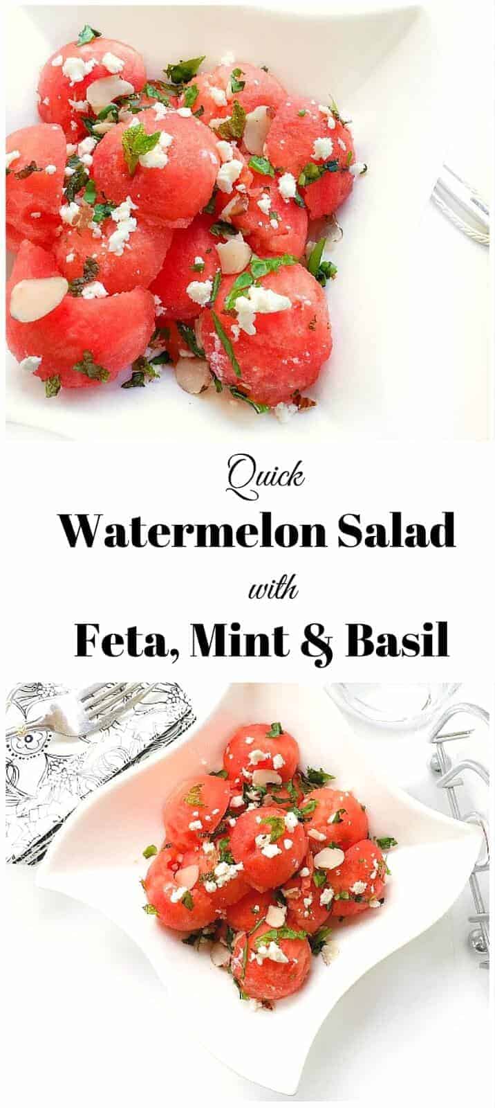 Quick Watermelon Salad with Feta Mint and Basil : #watermelon #salad #feta #grill