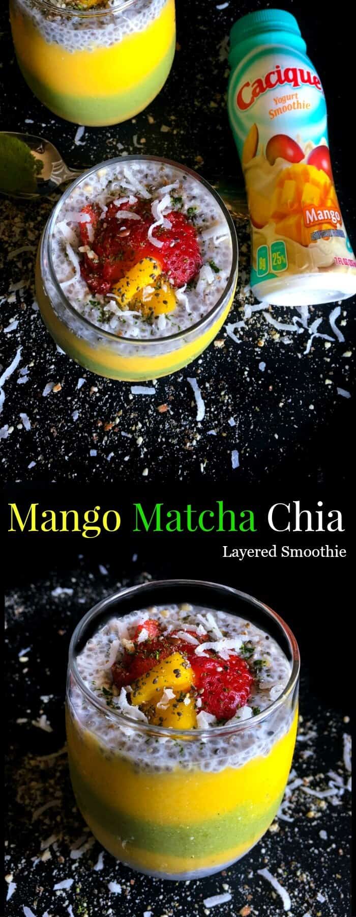 Mango Matcha Chia Layered Smoothie: #ad #GoAutentico #smoothie #mango #matcha #chia