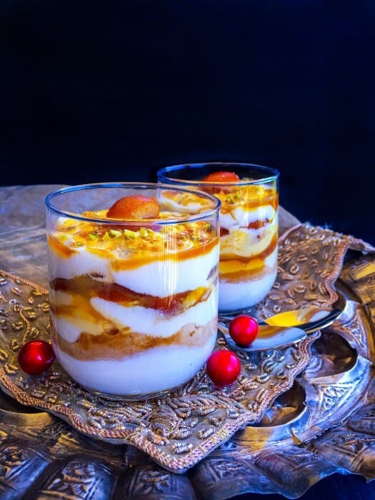 Gulab Jamun Parfait is a light Indian dessert