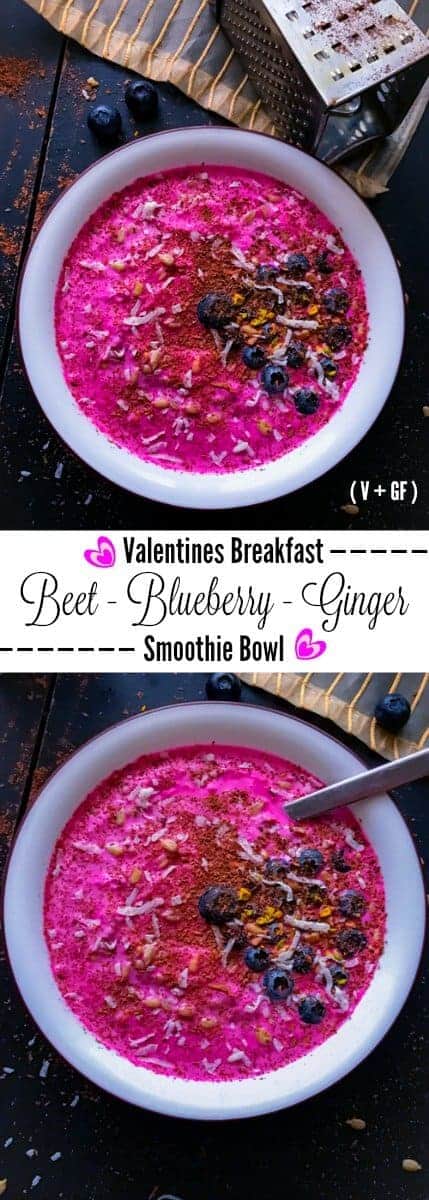 Beet Blueberry Ginger Smoothie Bowl - Valentines Breakfast: #beet #blueberry #smoothie #vegan #glutenfree #breakfast