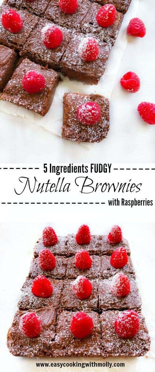 5 Ingredients Fudgy Nutella Brownies with Raspberries: #nutella #brownies #fudgy #valentines #recipe