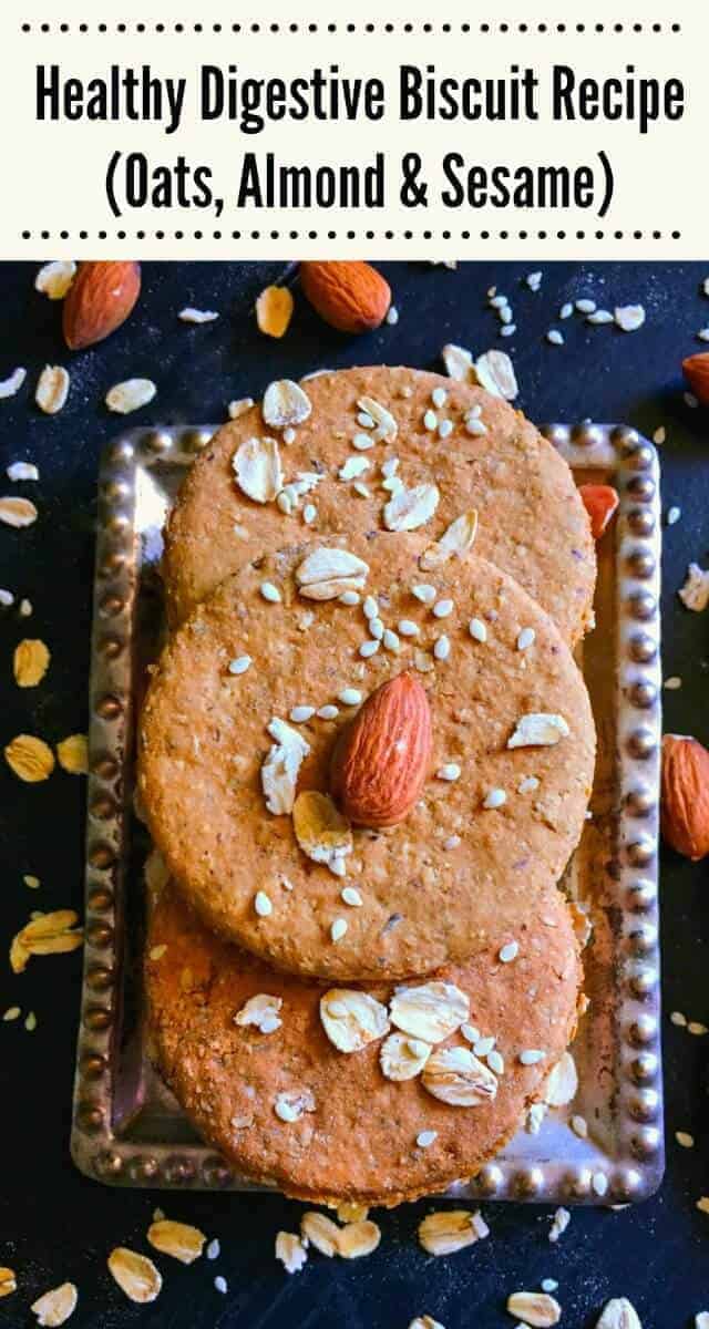 Healthy Digestive Biscuit Recipe (Oats, Almond & Sesame) : #digestive #biscuit #eggless #oats