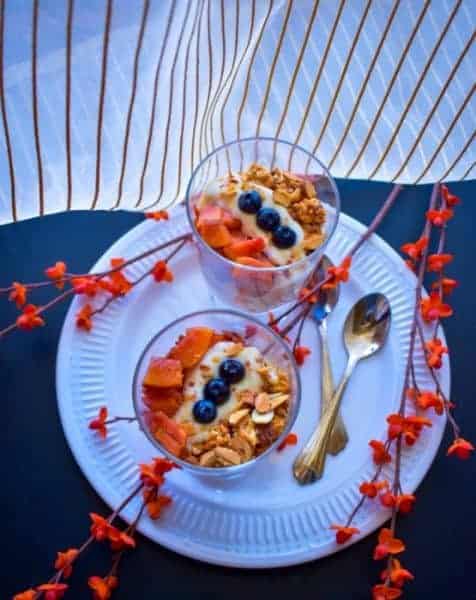 Peach Mango Breakfast Parfait with turmeric