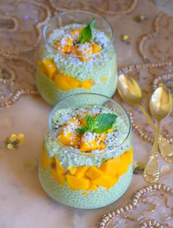 Vegan Mango Matcha Chia Pudding