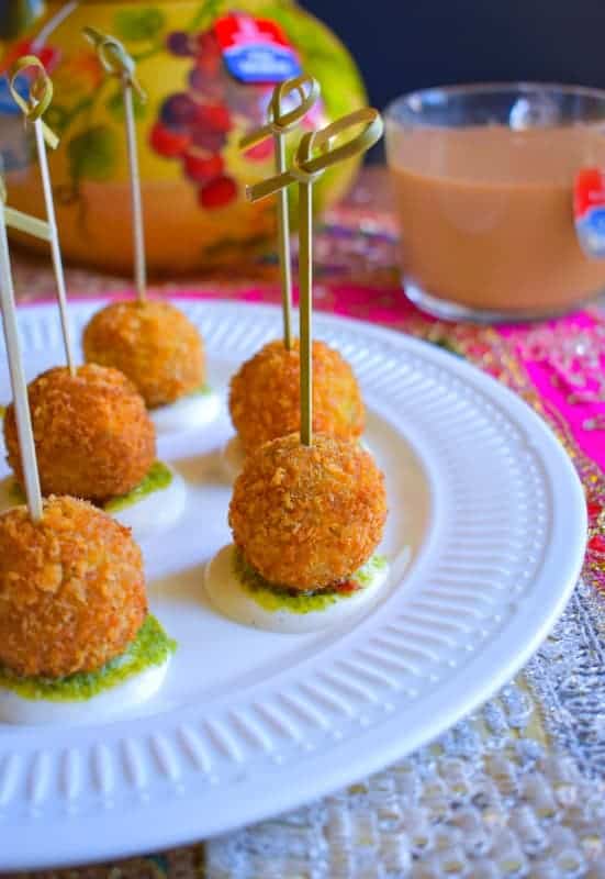 bengali shrimp croquet recipe. Croquet on plate along with tea cups around it