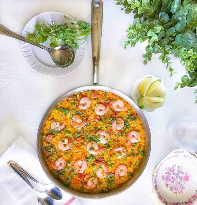 easy shrimp sausage peas paella