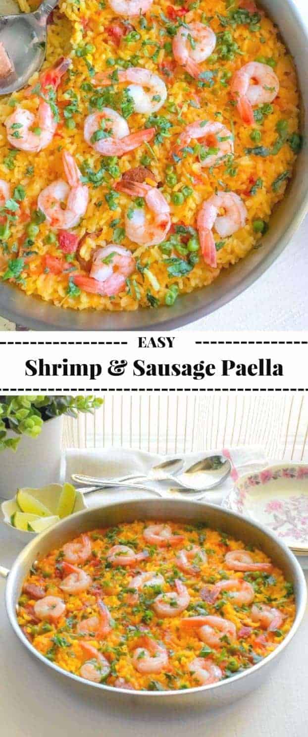 Easy Shrimp and Sausage Paella Recipe: #paella #shrimp #spanish #SeafoodAlFrescoWithLagostina @lagostinaUSA