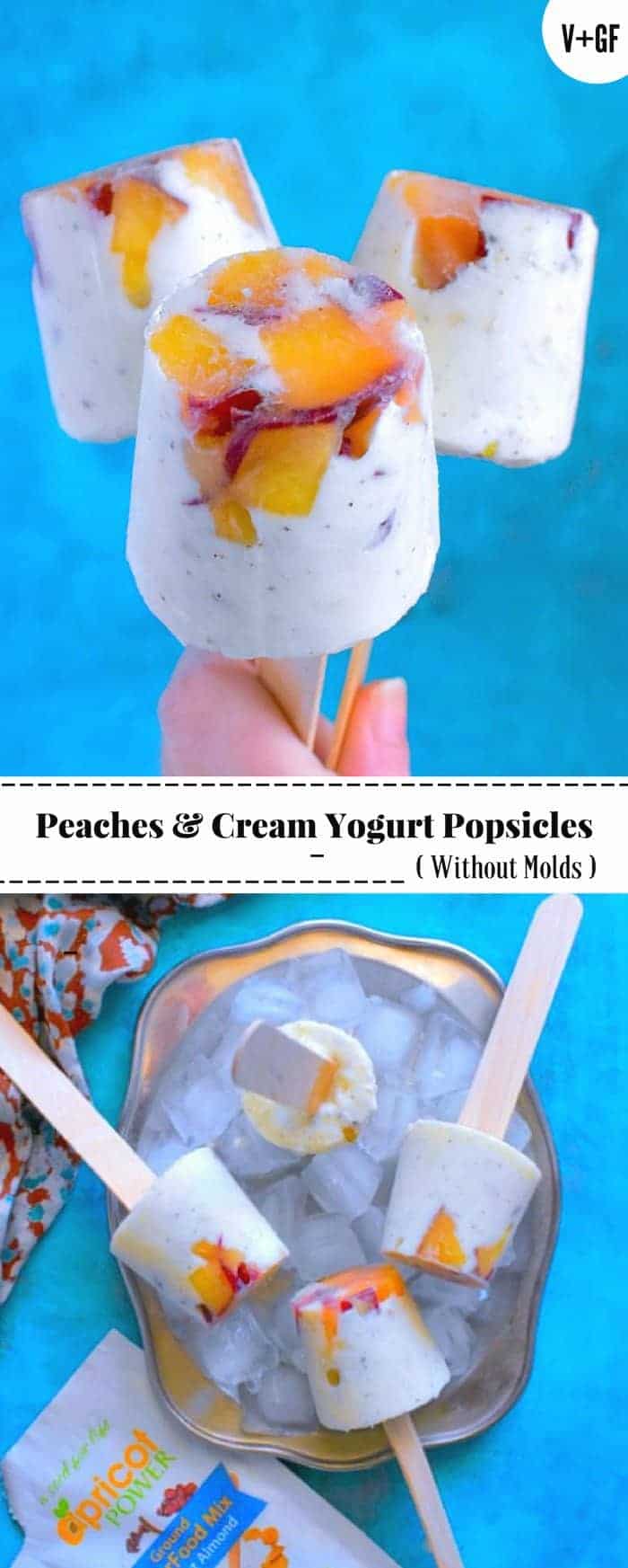 Peaches and Cream Yogurt Popsicles (Without Molds): #popsicles #peach #yogurt #nomold