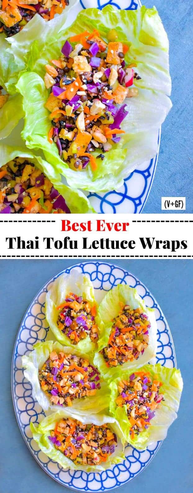 Thai Tofu Lettuce Wraps using tofu, lentils, grains and nuts.