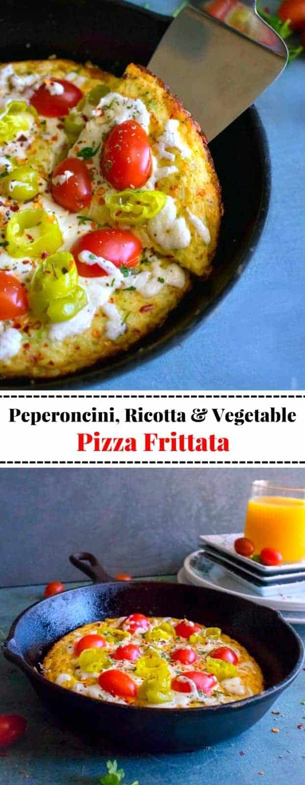 Peperoncini, Ricotta and Vegetable Pizza Frittata: #frittata #pizza #ricotta @mezzetta #ad #Mezzetta