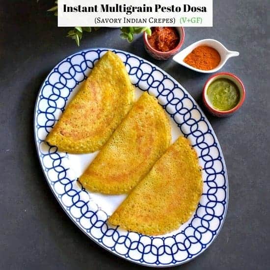 Instant Multigrain Pesto Dosa (Savory Indian Crepes)