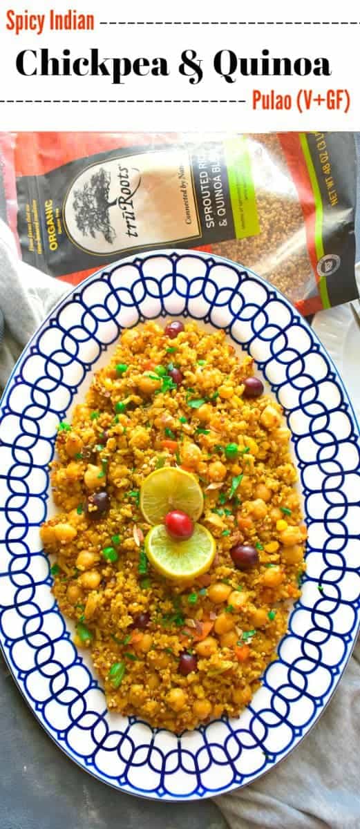 Spicy Indian Chickpea and Quinoa Pulao: #quinoa #chickpea #indianfood #vegan #glutenfree #spicy #ad #truRoots @truRoots