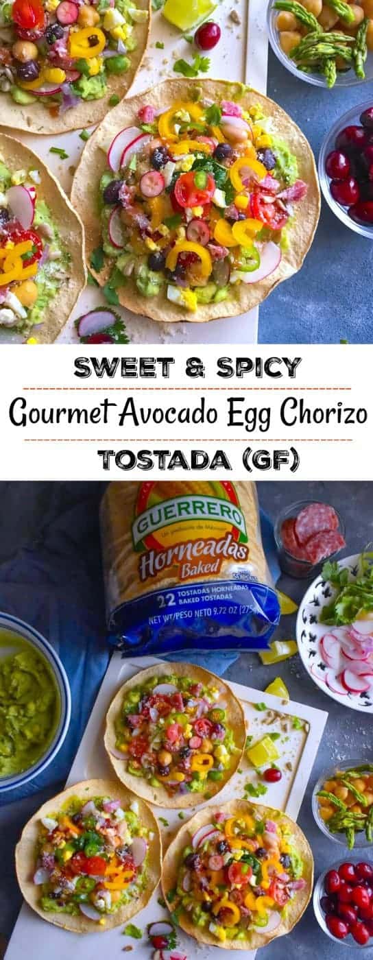 Sweet and Spicy Gourmet Avocado Egg Chorizo Tostada: #tostada #avocado #breakfast #eggs #ad