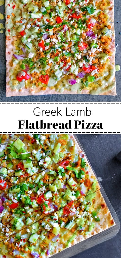 Greek Lamb Flatbread Pizza: #greek #lamb #pizza #skinny #mintsauce
