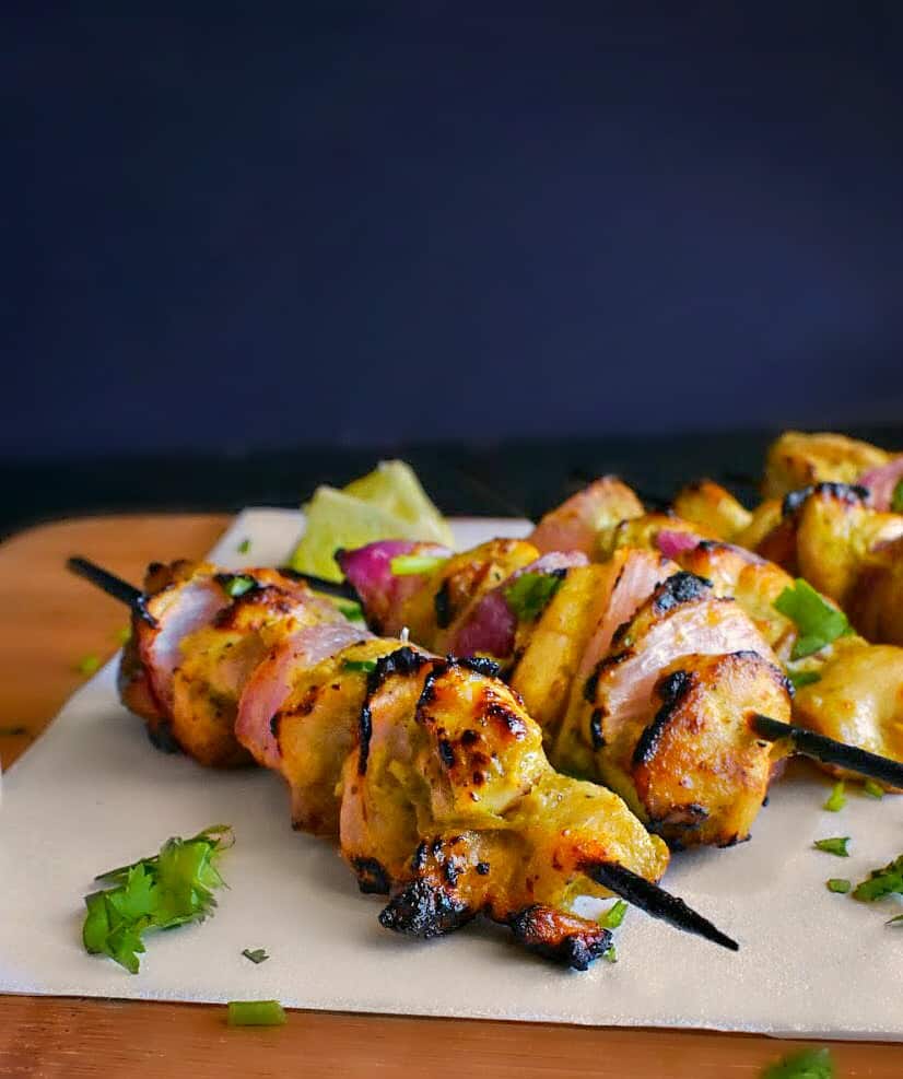 Murg malai tikka or Indian chicken skewers kebabs recipe