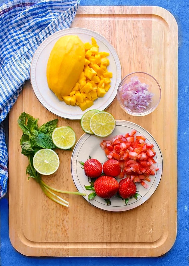 Ingredients for the Mango Strawberry Fruit Salsa