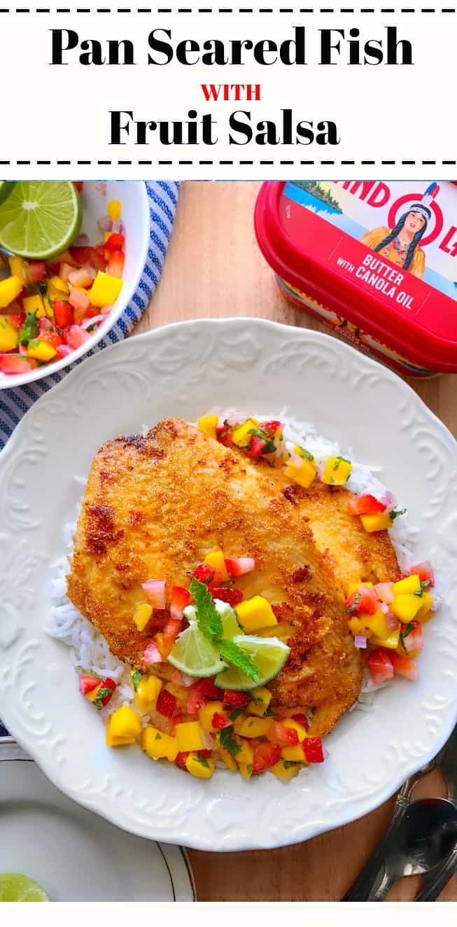 Pan Seared Fish with Fruit Salsa: #fish #panseared #seafood #brunch #JuneDairyMonth #JuneDairyMonthBlog #ad @landolakesktchn