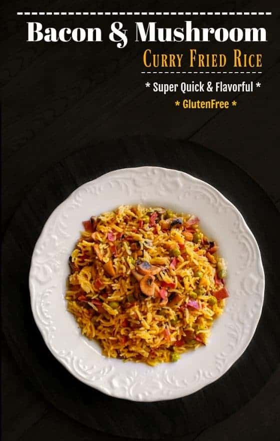 Bacon and Mushroom Curry Fried Rice Super Quick & Glutenfree