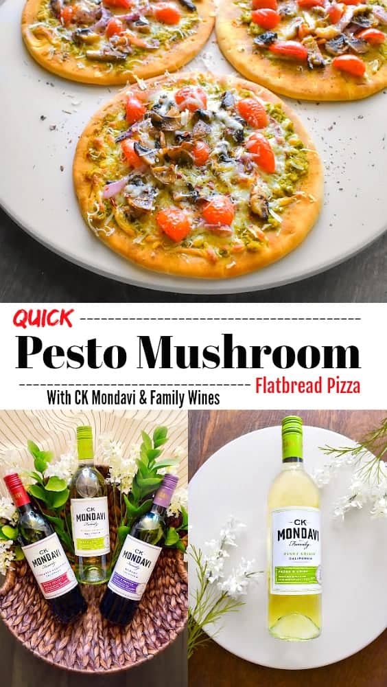 Quick Pesto Mushroom Flatbread Pizza: #pizza #pesto #mushrooms CKMondavi