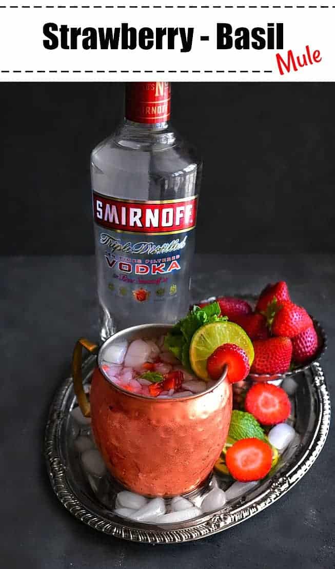 Strawberry Basil Mule: #moscowmule #strawberry #basil #cocktail #vodka #SmirnoffUS #CelebratorySips #ad