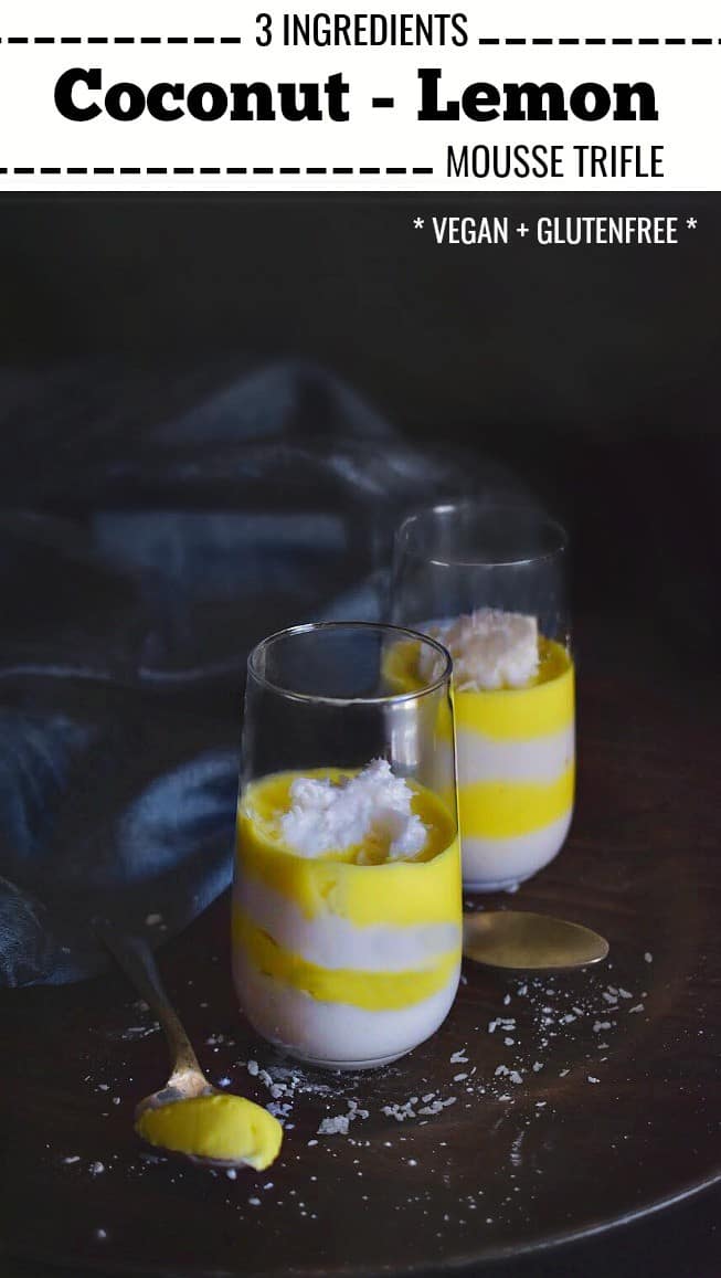 Coconut-Lemon Mousse Trifle: 3 Ingredients Vegan + Glutenfree Mousse - #mousse #vegan #glutenfree #trifle #dessert #veganrecipes #ad #ReddiForNonDairy