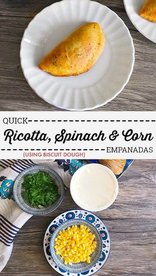 Quick Ricotta Spinach and Corn Empanadas: Crispy on the outside & creamy inside. #empanadas #ricotta #thanksgiving #appetizer #sharp