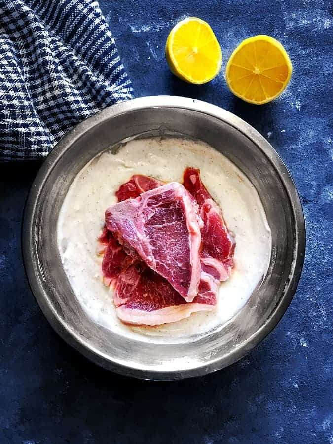 lamb chops marination in yogurt and lime juice mix