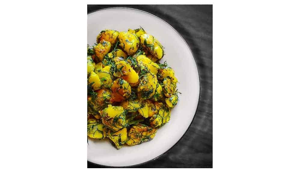 Soya Saag Aloo Recipe (Indian Potatoes Dill Recipe)