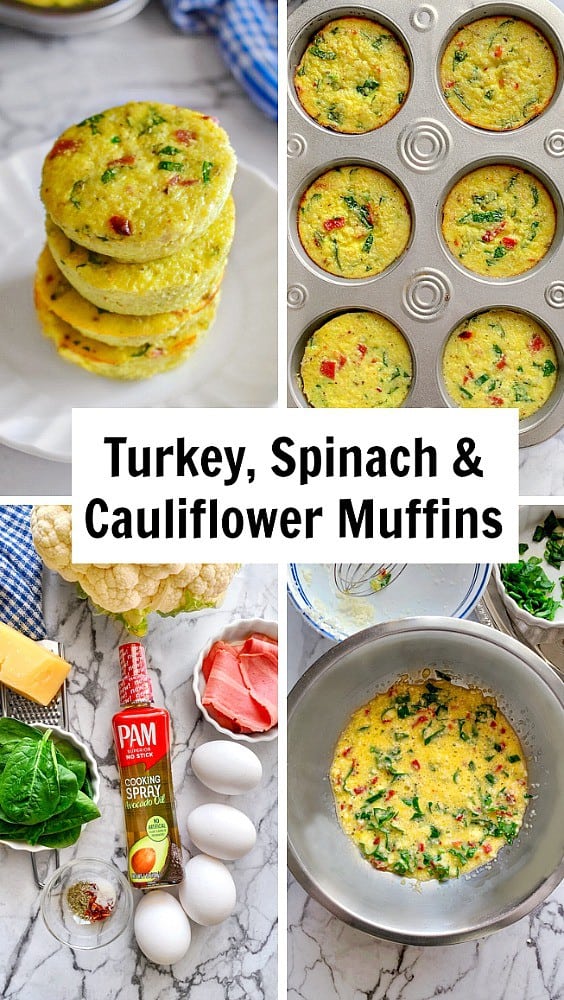 Turkey Spinach and Cauliflower Muffins: #cauliflower #breakfastmuffins #sousvide #copycat #PAMAvocadoPump #ad