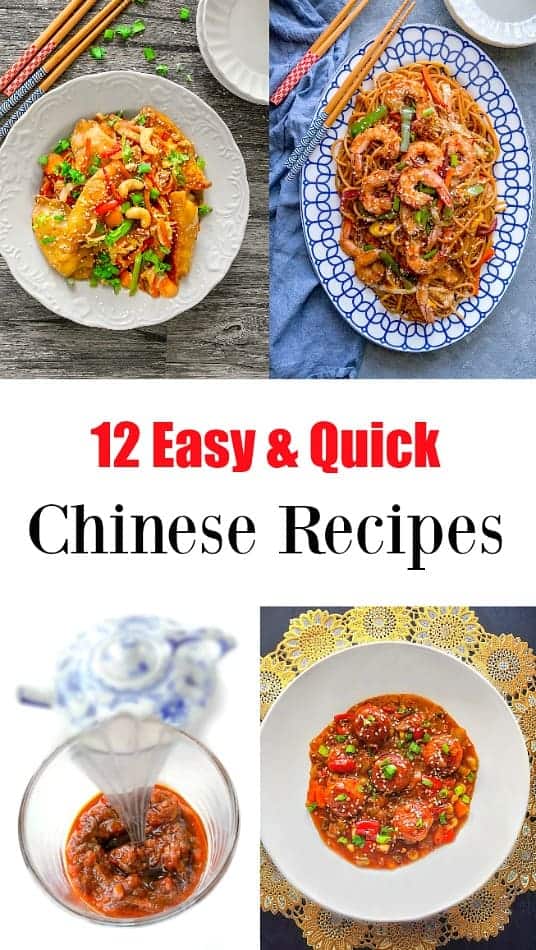 12 Easy Chinese Recipes: from potstick, dumplings, chowmein, chinese fish, manchurian. #chineserecipes #chinesefood #chinesenewyear #chowmein #chinesefish #dumpling #chinese