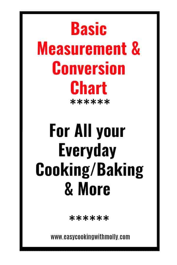 Conversion Chart for Baking Cooking: #conversionchart #measurement #cooking #baking #recipes