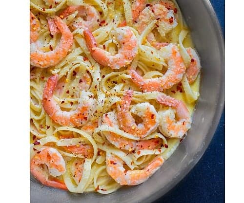 Lemon Shrimp Pasta in Garlic White Wine Sauce