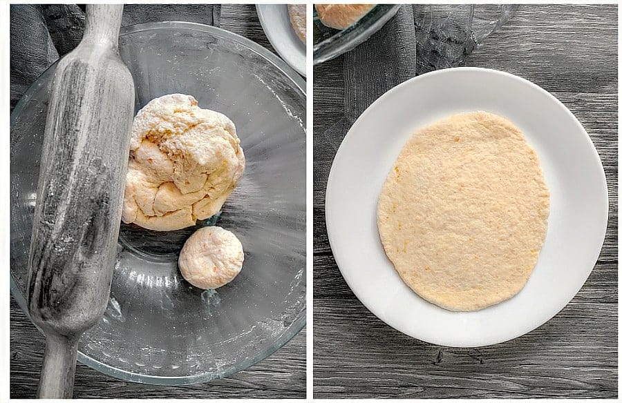 how to make instant bhatura process picture on a wooden background