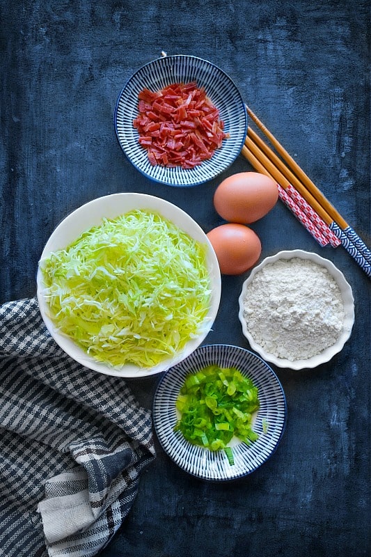 Okonomiyaki Japanese Cabbage Pancakes Ingredients