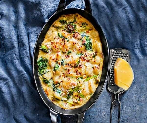 Baked Spinach Gnocchi in Cream Sauce