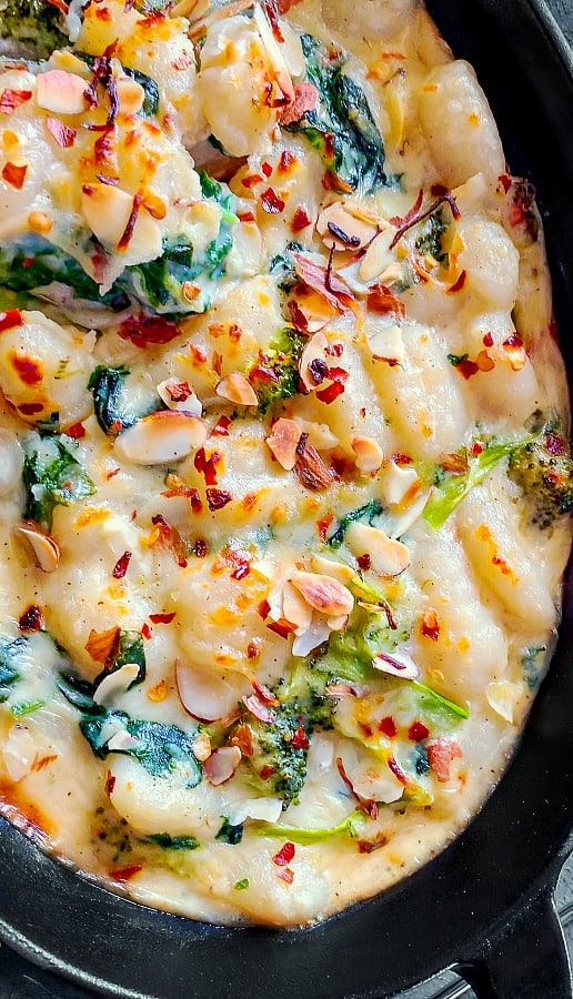 Baked Spinach Gnocchi in Cream Sauce - Lighter Version