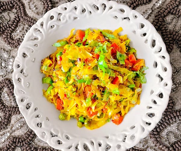 Sauteed Indian Cabbage with Carrot & Peas