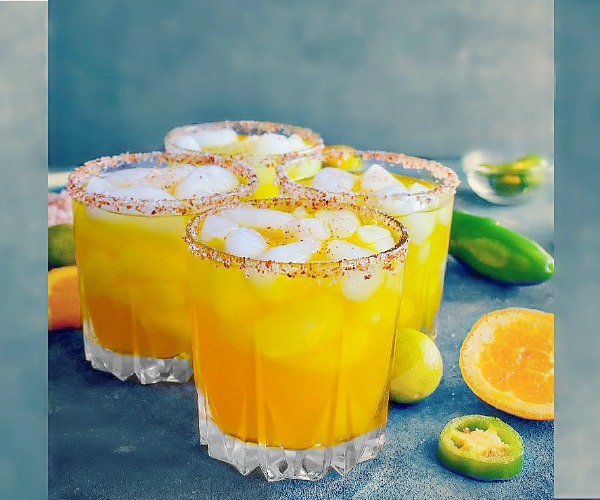 Spicy Citrus Margarita on a blue board