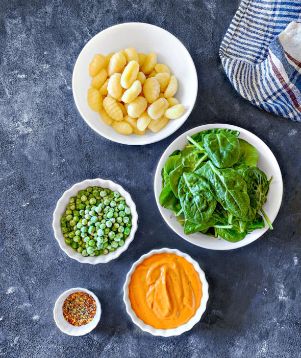 Creamy Tomato Gnocchi with Spinach & Peas (using Soup)
