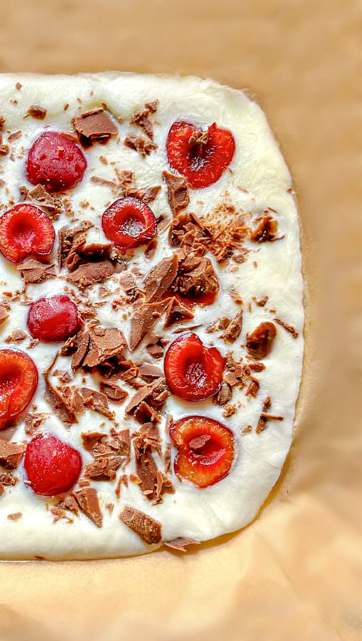 4 ingredients cherry chocolate yogurt bark on a plate
